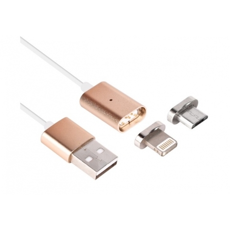 Cable Kablex USB 2.0 Macho / Apple Lightning Macho + Micro USB Conector Magnetico Gold