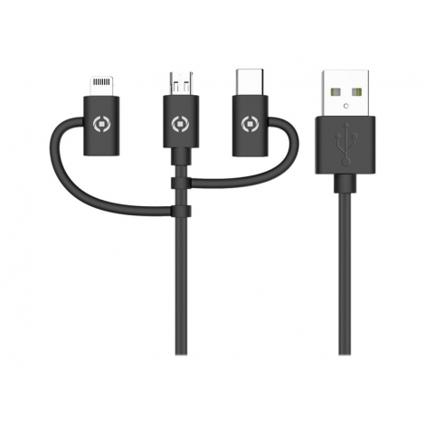 Cable Celly USB 2.0 a Macho / Micro USB B Macho + Lightning + USB-C Macho 1M Black