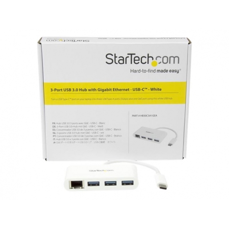 HUB Startech USB-C 3 Puertos USB 3.0 + RJ45 White
