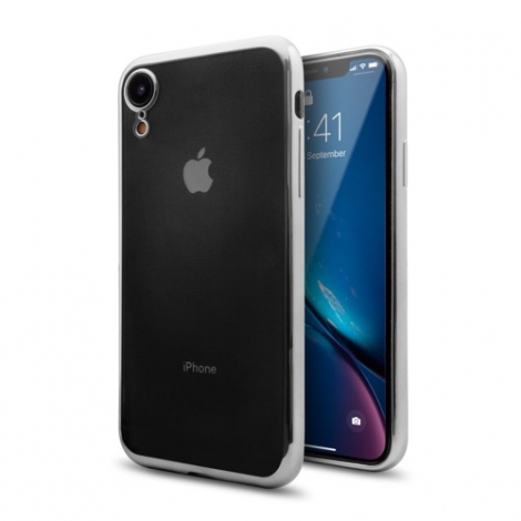 Funda Movil Back Cover Unotec TPU GEL Transparente Frame Silver para iPhone XR
