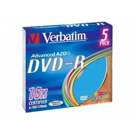 DVD-R Verbatim 4.7GB 16X Colour Caja Slim 5U