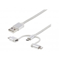 Cable Startech USB 2.0 a Macho / Micro USB B Macho + Adap Lightning + Adap USB-C Macho 1M Silver