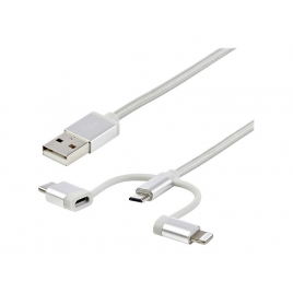 Cable Startech USB 2.0 a Macho / Micro USB B Macho + Adap Lightning + Adap USB-C Macho 1M Silver