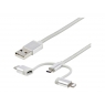 Cable Startech USB 2.0 a Macho / Micro USB B Macho + Adap Lightning + Adap USB-C Macho 1M Silver