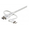 Cable Startech USB 2.0 a Macho / Micro USB B Macho + Adap Lightning + Adap USB-C Macho 1M Silver