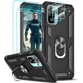 Funda Movil Back Cover Leyi Black con Anillo + Cristal Templado para Xiaomi Redmi Note 10