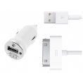 Cargador USB HT 5V 1A White para Coche + Cable Apple 30 PIN