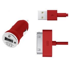 Cargador USB HT 5V 1A red para Coche + Cable Apple 30 PIN