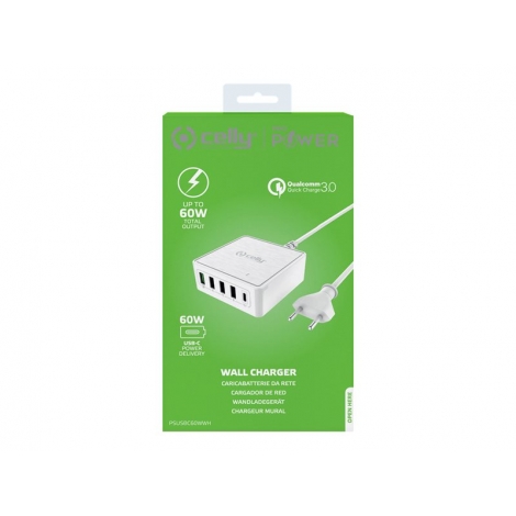 Alimentador Universal Celly USB-C + 4Xusb 60W