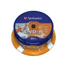 DVD-R Verbatim 4.7GB 16X Printable Lata 25U