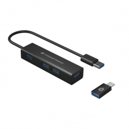 HUB Conceptronic USB 4 Puertos USB 3.0 Black + Adap USB-C