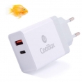 Cargador USB-C Coolbox 36W 3A 1Xusb 1XUSB-C White