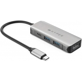 Puerto Replicador USB-C Hyper HDMI + 2X USB 3.0 + USB-C PD 100W Gray