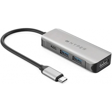 Puerto Replicador USB-C Hyper HDMI + 2X USB 3.0 + USB-C PD 100W Gray