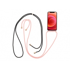 Funda Movil Back Cover Celly Silicona Transparente + Cordon Pink iPhone 12 / 12 PRO