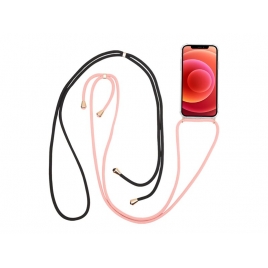 Funda Movil Back Cover Celly Silicona Transparente + Cordon Pink iPhone 12 Mini