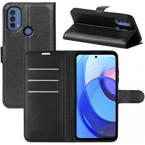 Funda Movil HT Flip Case Leather Black Motorola E20 / E30 / E40