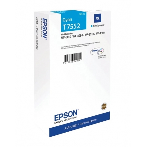 Cartucho Epson T7552XL Cyan WF PRO WF-8010 WF-8090 WF-8510 WF-8590