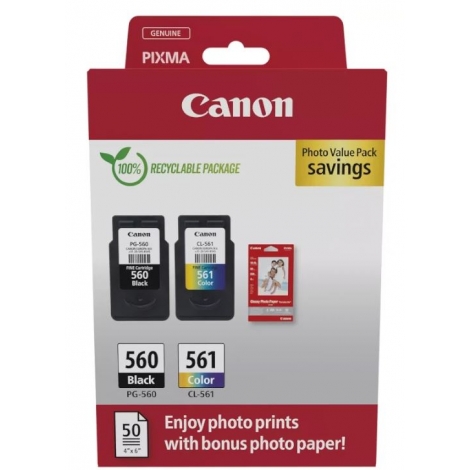 Cartucho Canon PG-560 / CL-561 Multipack + Papel 50H TS5350 TS5351 TS5352 TS5353