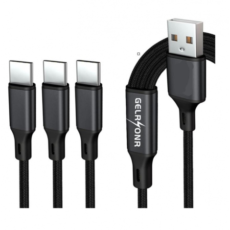 Cable Kablex USB Macho / 3XUSB-C Macho 1.25M Trenzado Black