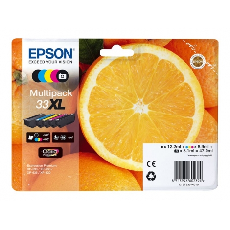Cartucho Epson 33XL Multipack Expression Home XP-63 830 Expression Premium XP-530