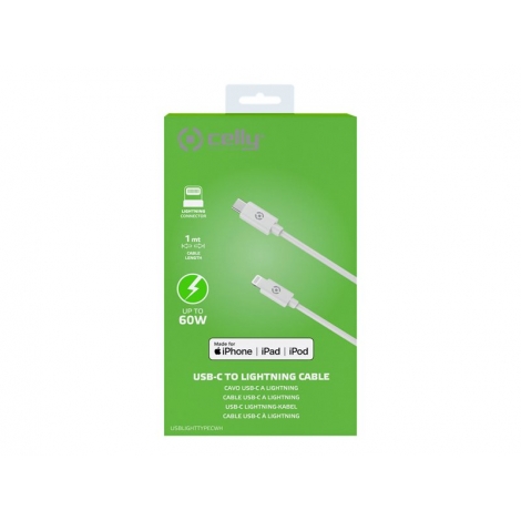 Cable Celly USB-C Macho / Lightning Macho 1M White