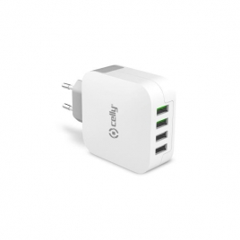 Cargador USB Celly 4 Puertos 4.8A 2X1A + 2X2.4A White para Casa