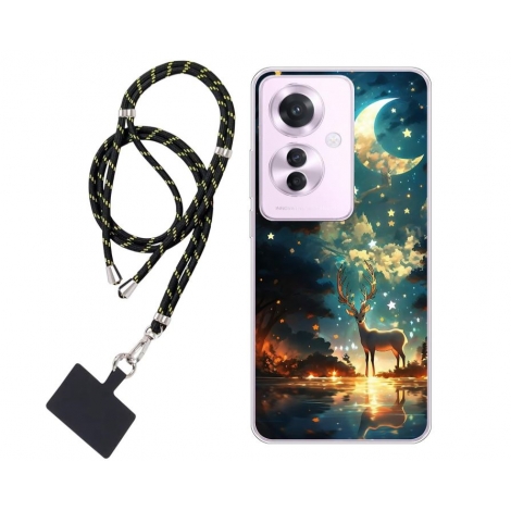 Funda Movil Back Cover HT Silicona Deer + Cordon Black Oppo Reno 11F 5G