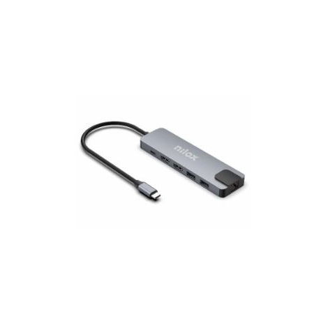 Puerto Replicador USB-C Nilox 2Xhdmi + RJ45 + 3Xusb 3.0 + USB + USB-C PD 100W Silver