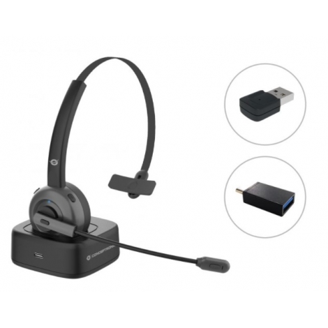Auricular + MIC Conceptronic Polona03 Monoaural Bluetooth Black + Base + Adapt Bluetooth