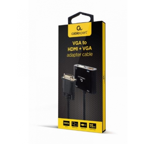 Adaptador Gembird VGA Macho / HDMI Hembra + VGA Hembra Black