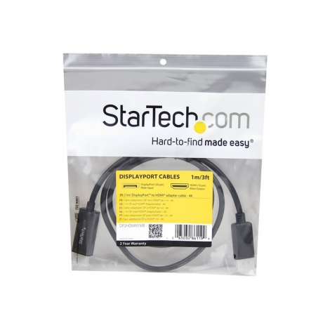 Cable Startech DisplayPort Macho / HDMI Macho 1M Ultra HD 4K Black