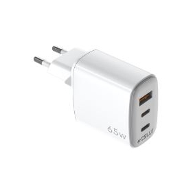 Cargador 2XUSB-C 1Xusb Celly 65W GAN White