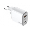 Cargador 2XUSB-C 1Xusb Celly 65W GAN White
