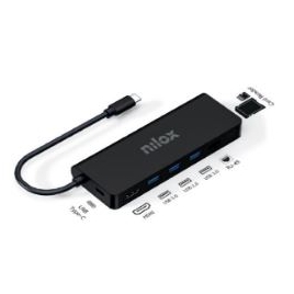 Puerto Replicador USB-C Nilox HDMI + RJ45 + 3Xusb 3.0 + USB-C + Micro SD PD 100W Black