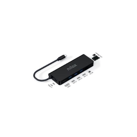 Puerto Replicador USB-C Nilox HDMI + RJ45 + 3Xusb 3.0 + USB-C + Micro SD PD 100W Black