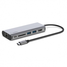 Puerto Replicador USB-C Belkin HDMI + RJ45 + 2X USB 3.0 + USB-C PD 100W + SD