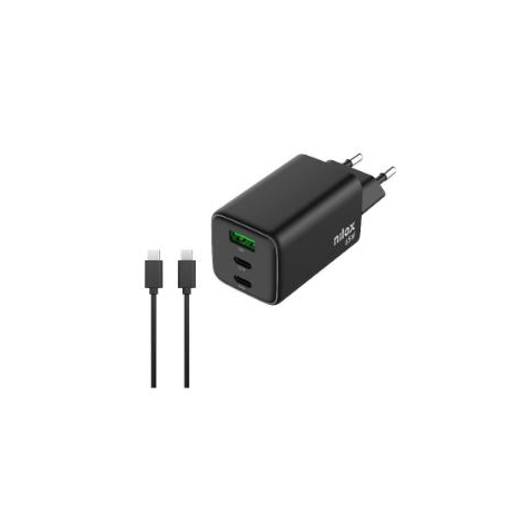 Cargador USB 2XUSB-C Nilox 65W GAN Black + Cable USB-C para Casa