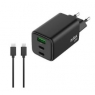 Cargador USB 2XUSB-C Nilox 65W GAN Black + Cable USB-C para Casa