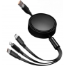 Cable HT USB Macho / USB-C + Micro USB + Lightning Rollable Black