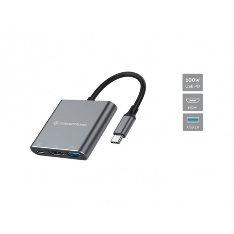 Puerto Replicador USB-C Conceptronic HDMI + USB 3.0 + USB-C PD 100W