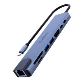 Puerto Replicador USB-C Coolbox HDMI + RJ45 + 2Xusb 3.0 + 2XUSB-C + SD + Micro SD