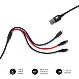 Cable Subblim USB Macho / USB-C + Micro USB + Lightning Black