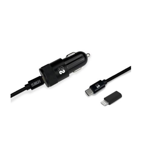 Cargador USB Subblim 20W 3A USB + USB-C Black para Coche + Cable USB-C / Lightning