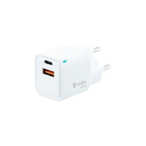 Cargador USB Coolbox 20W GAN USB + USB-C White para Casa