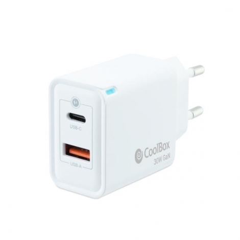 Cargador USB-C Coolbox 30W 3A 1Xusb 1XUSB-C White