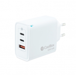 Cargador USB-C Coolbox 65W GAN 1Xusb 2XUSB-C White