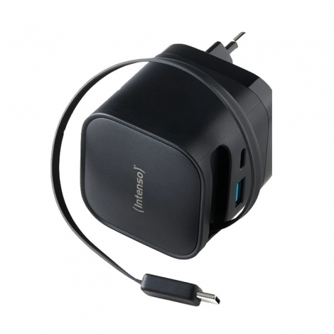 Cargador USB-C Intenso W65acic 65W GAN USB USB-C Black + Cable Retractil USB-C