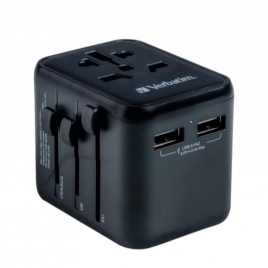 Adaptador Verbatim Universal Multi Enchufe + 2X USB Black
