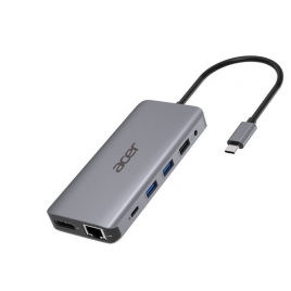 Puerto Replicador USB-C Acer 12 EN 1 2Xhdmi + DP + RJ45 + 3Xusb 3.2 + USB-C + USB-C PD 100W + SD + Jack Silver